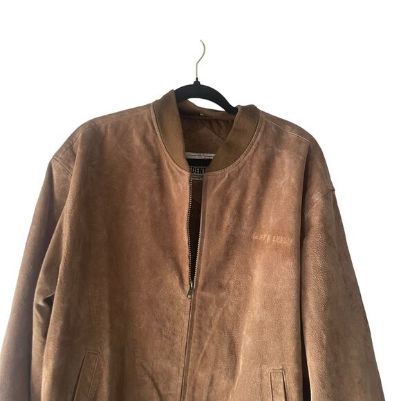 Identity Vintage 90s Men's Size Large Tan Leather Bomber Coat Jacket - Picture 2 of 12